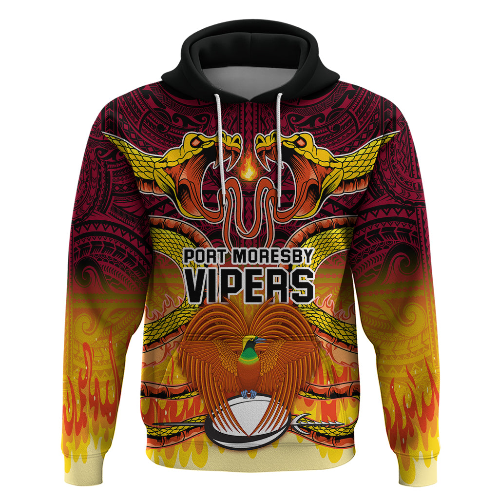 Custom PNG Port Moresby Vipers Rugby Hoodie Fire Vipers Mix PNG Bird Polynesian Tattoo LT03 Pullover Hoodie Yellow - Polynesian Pride