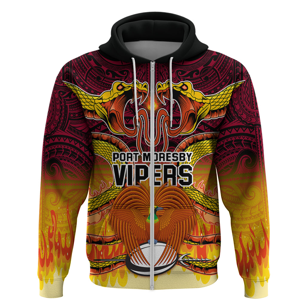 Custom PNG Port Moresby Vipers Rugby Hoodie Fire Vipers Mix PNG Bird Polynesian Tattoo LT03 Zip Hoodie Yellow - Polynesian Pride