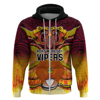 Custom PNG Port Moresby Vipers Rugby Hoodie Fire Vipers Mix PNG Bird Polynesian Tattoo LT03 Zip Hoodie Yellow - Polynesian Pride