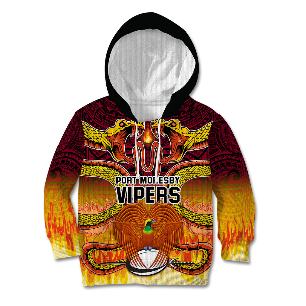 Custom PNG Port Moresby Vipers Rugby Kid Hoodie Fire Vipers Mix PNG Bird Polynesian Tattoo LT03 Yellow - Polynesian Pride