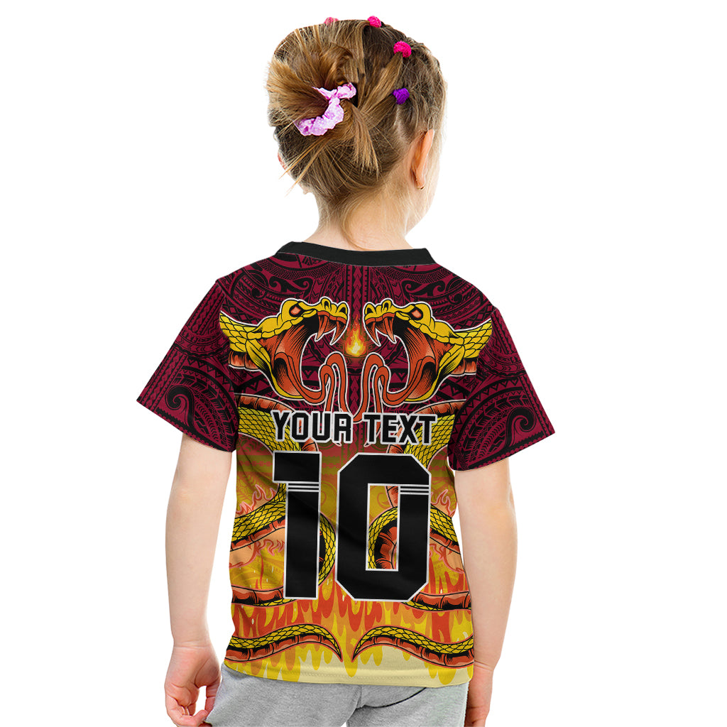 Custom PNG Port Moresby Vipers Rugby Kid T Shirt Fire Vipers Mix PNG Bird Polynesian Tattoo LT03 - Polynesian Pride