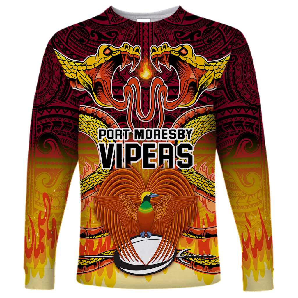 Custom PNG Port Moresby Vipers Rugby Long Sleeve Shirt Fire Vipers Mix PNG Bird Polynesian Tattoo LT03 Unisex Yellow - Polynesian Pride