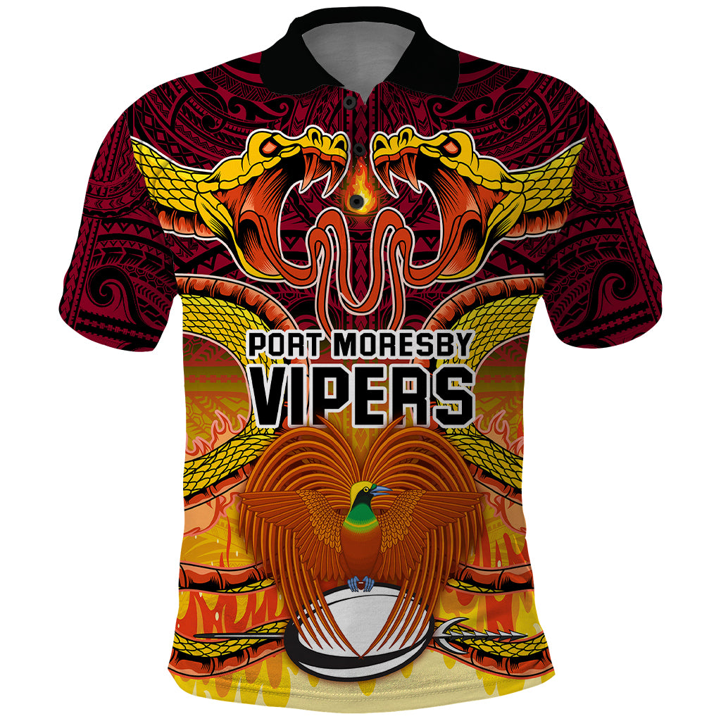 Custom PNG Port Moresby Vipers Rugby Polo Shirt Fire Vipers Mix PNG Bird Polynesian Tattoo LT03 Yellow - Polynesian Pride