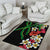 Hawaiian Tropical Flowers and Maile Pikake Area Rug Polynesian Tribal Pattern Black Color