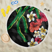 Hawaiian Tropical Flowers and Maile Pikake Beach Blanket Polynesian Tribal Pattern Black Color LT03 One Size 150cm Black - Polynesian Pride
