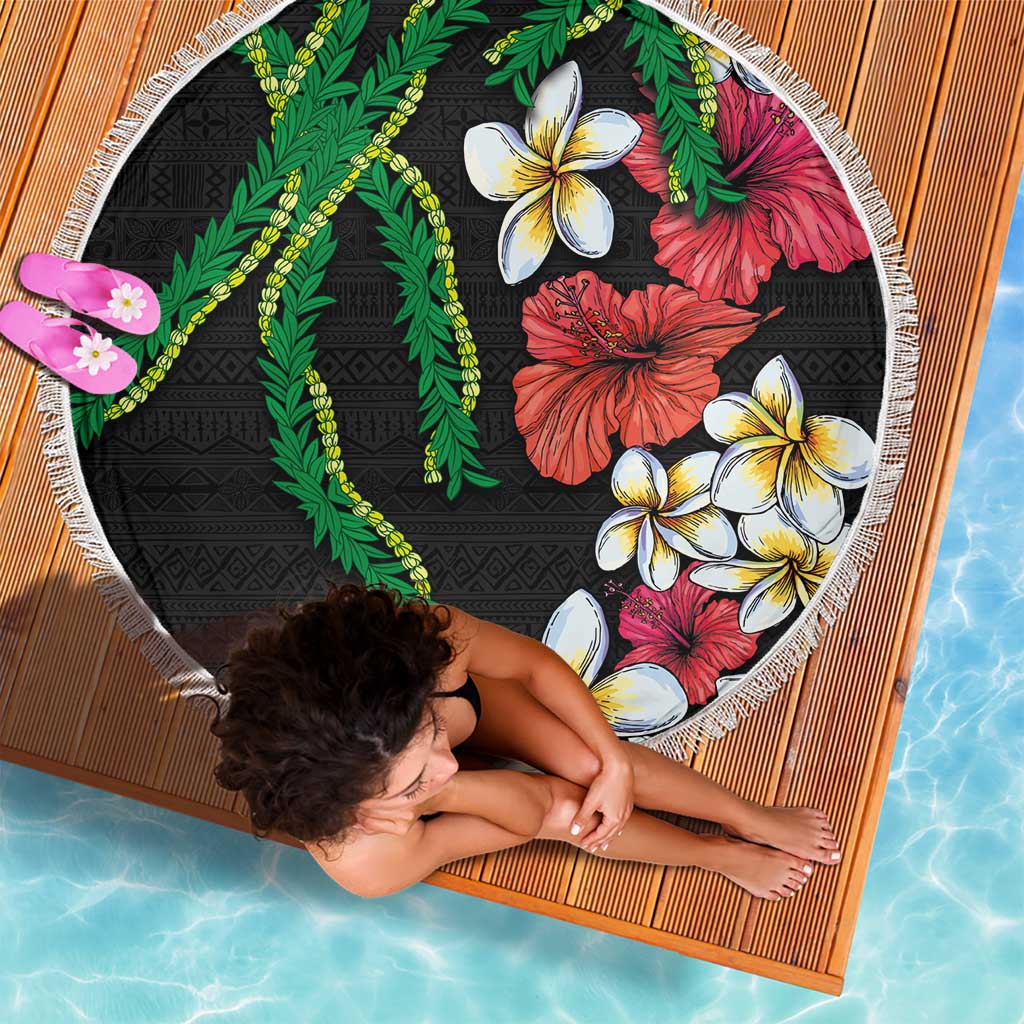 Hawaiian Tropical Flowers and Maile Pikake Beach Blanket Polynesian Tribal Pattern Black Color LT03 - Polynesian Pride