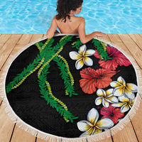 Hawaiian Tropical Flowers and Maile Pikake Beach Blanket Polynesian Tribal Pattern Black Color LT03 - Polynesian Pride