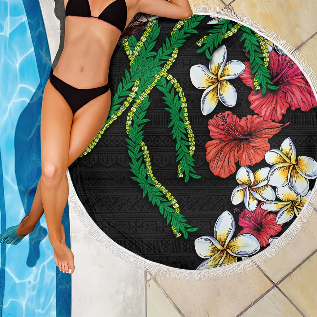 Hawaiian Tropical Flowers and Maile Pikake Beach Blanket Polynesian Tribal Pattern Black Color LT03 - Polynesian Pride