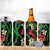 Hawaiian Tropical Flowers and Maile Pikake 4 in 1 Can Cooler Tumbler Polynesian Tribal Pattern Black Color