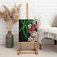 Hawaiian Tropical Flowers and Maile Pikake Canvas Wall Art Polynesian Tribal Pattern Black Color LT03 - Polynesian Pride