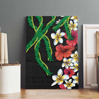 Hawaiian Tropical Flowers and Maile Pikake Canvas Wall Art Polynesian Tribal Pattern Black Color LT03 - Polynesian Pride