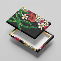 Hawaiian Tropical Flowers and Maile Pikake Canvas Wall Art Polynesian Tribal Pattern Black Color LT03 - Polynesian Pride
