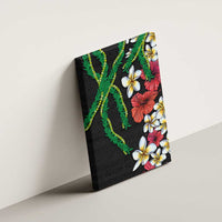 Hawaiian Tropical Flowers and Maile Pikake Canvas Wall Art Polynesian Tribal Pattern Black Color LT03 - Polynesian Pride