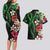 Hawaiian Tropical Flowers and Maile Pikake Couples Matching Long Sleeve Bodycon Dress and Hawaiian Shirt Polynesian Tribal Pattern Black Color