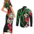 Hawaiian Tropical Flowers and Maile Pikake Couples Matching Short Sleeve Bodycon Dress and Long Sleeve Button Shirt Polynesian Tribal Pattern Black Color