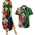 Hawaiian Tropical Flowers and Maile Pikake Couples Matching Summer Maxi Dress and Hawaiian Shirt Polynesian Tribal Pattern Black Color