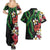 Hawaiian Tropical Flowers and Maile Pikake Couples Matching Summer Maxi Dress and Hawaiian Shirt Polynesian Tribal Pattern Black Color