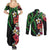 Hawaiian Tropical Flowers and Maile Pikake Couples Matching Summer Maxi Dress and Long Sleeve Button Shirt Polynesian Tribal Pattern Black Color