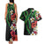 Hawaiian Tropical Flowers and Maile Pikake Couples Matching Tank Maxi Dress and Hawaiian Shirt Polynesian Tribal Pattern Black Color