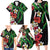 Hawaiian Tropical Flowers and Maile Pikake Family Matching Long Sleeve Bodycon Dress and Hawaiian Shirt Polynesian Tribal Pattern Black Color