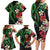 Hawaiian Tropical Flowers and Maile Pikake Family Matching Long Sleeve Bodycon Dress and Hawaiian Shirt Polynesian Tribal Pattern Black Color