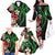 Hawaiian Tropical Flowers and Maile Pikake Family Matching Off The Shoulder Long Sleeve Dress and Hawaiian Shirt Polynesian Tribal Pattern Black Color