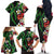 Hawaiian Tropical Flowers and Maile Pikake Family Matching Off The Shoulder Long Sleeve Dress and Hawaiian Shirt Polynesian Tribal Pattern Black Color