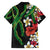 Hawaiian Tropical Flowers and Maile Pikake Family Matching Off The Shoulder Long Sleeve Dress and Hawaiian Shirt Polynesian Tribal Pattern Black Color