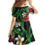 Hawaiian Tropical Flowers and Maile Pikake Family Matching Off Shoulder Short Dress and Hawaiian Shirt Polynesian Tribal Pattern Black Color