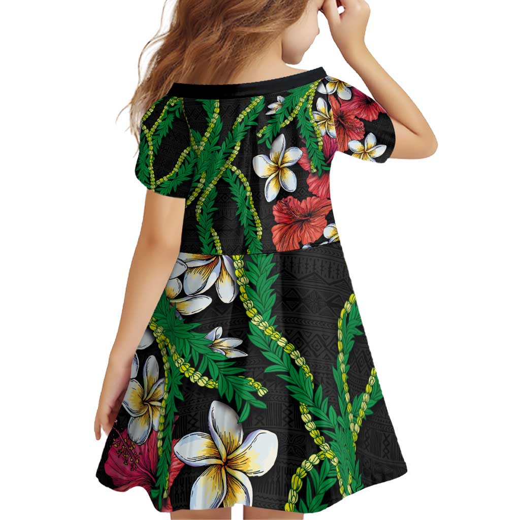 Hawaiian Tropical Flowers and Maile Pikake Family Matching Puletasi and Hawaiian Shirt Polynesian Tribal Pattern Black Color