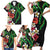 Hawaiian Tropical Flowers and Maile Pikake Family Matching Short Sleeve Bodycon Dress and Hawaiian Shirt Polynesian Tribal Pattern Black Color