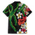 Hawaiian Tropical Flowers and Maile Pikake Family Matching Short Sleeve Bodycon Dress and Hawaiian Shirt Polynesian Tribal Pattern Black Color