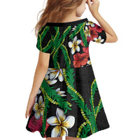 Hawaiian Tropical Flowers and Maile Pikake Family Matching Summer Maxi Dress and Hawaiian Shirt Polynesian Tribal Pattern Black Color LT03 - Polynesian Pride