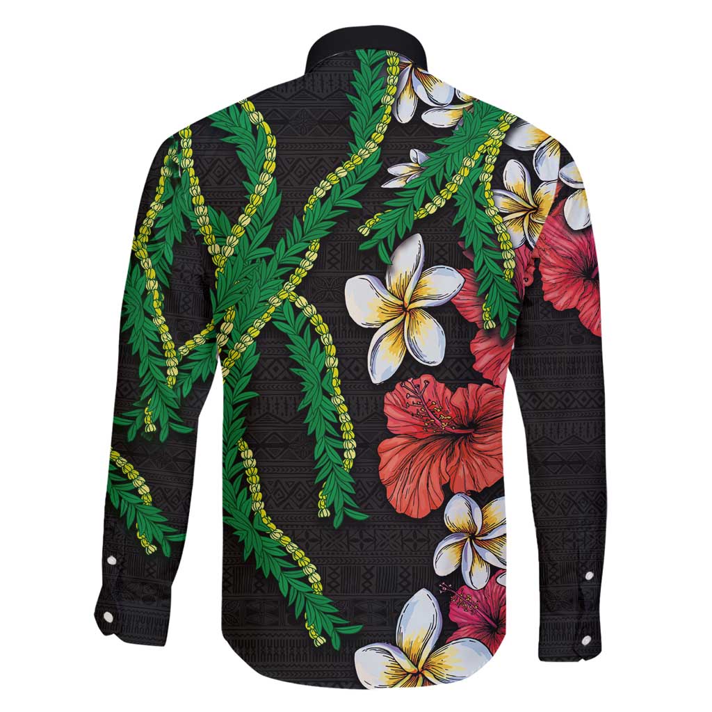 Hawaiian Tropical Flowers and Maile Pikake Family Matching Summer Maxi Dress and Hawaiian Shirt Polynesian Tribal Pattern Black Color LT03 - Polynesian Pride