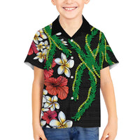 Hawaiian Tropical Flowers and Maile Pikake Family Matching Summer Maxi Dress and Hawaiian Shirt Polynesian Tribal Pattern Black Color LT03 Son's Shirt Black - Polynesian Pride