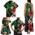 Hawaiian Tropical Flowers and Maile Pikake Family Matching Tank Maxi Dress and Hawaiian Shirt Polynesian Tribal Pattern Black Color