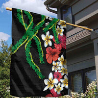 Hawaiian Tropical Flowers and Maile Pikake Garden Flag Polynesian Tribal Pattern Black Color LT03 - Polynesian Pride