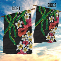 Hawaiian Tropical Flowers and Maile Pikake Garden Flag Polynesian Tribal Pattern Black Color LT03 - Polynesian Pride