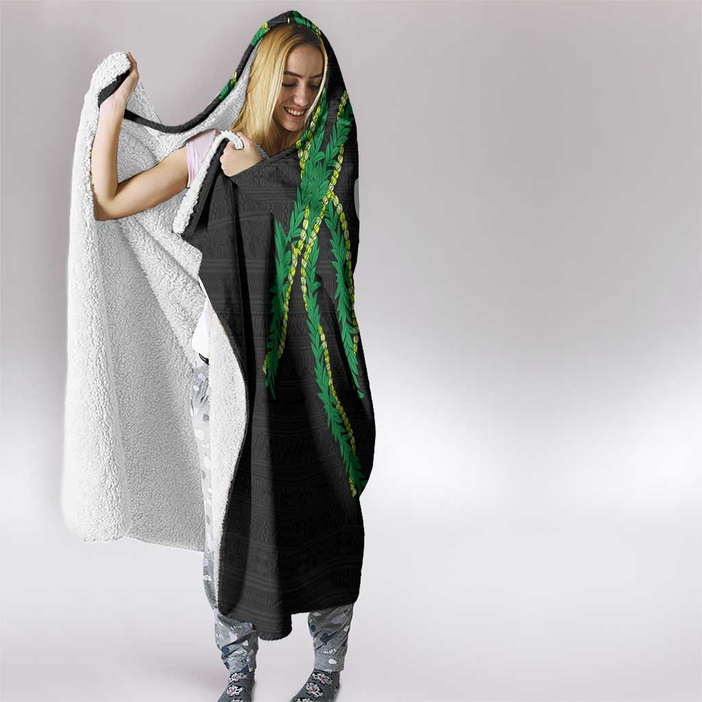Hawaiian Tropical Flowers and Maile Pikake Hooded Blanket Polynesian Tribal Pattern Black Color LT03 - Polynesian Pride