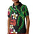 Hawaiian Tropical Flowers and Maile Pikake Kid Polo Shirt Polynesian Tribal Pattern Black Color