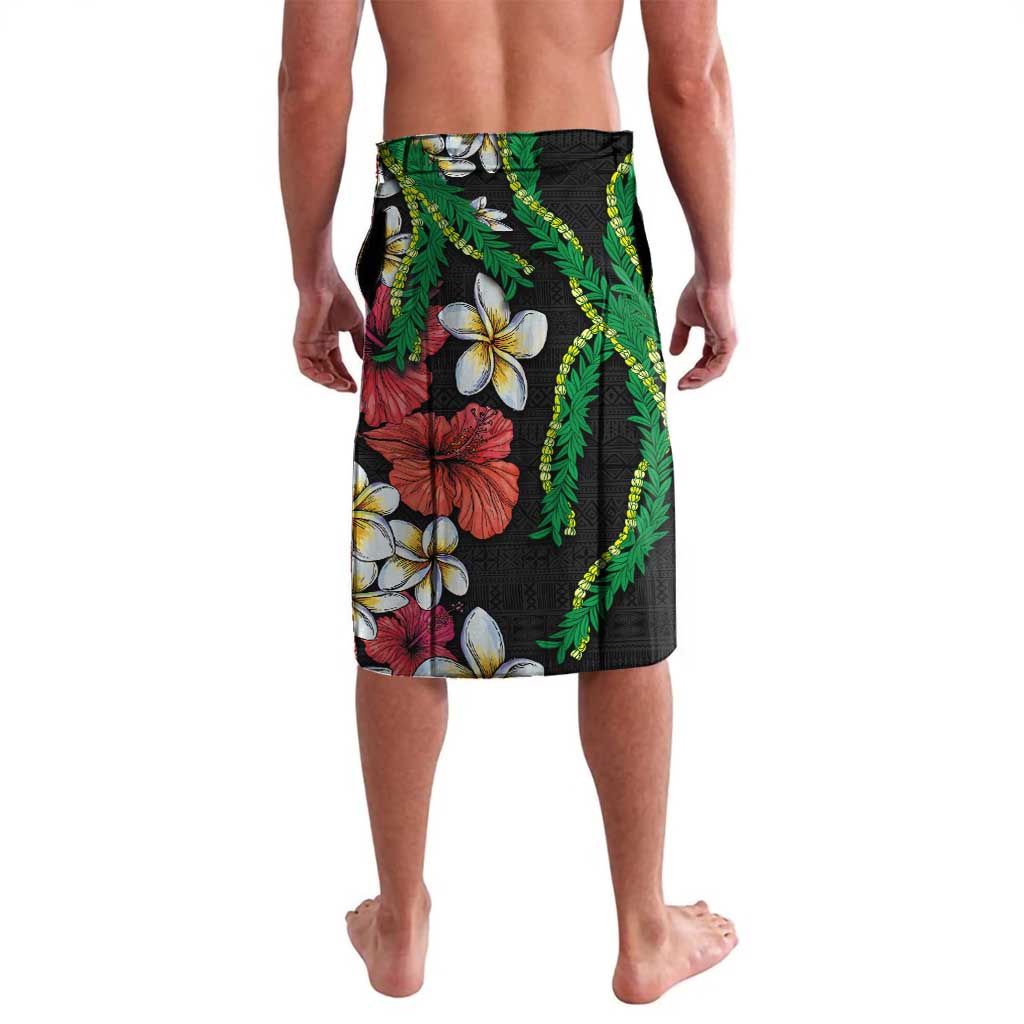 Hawaiian Tropical Flowers and Maile Pikake Lavalava Polynesian Tribal Pattern Black Color LT03 - Polynesian Pride