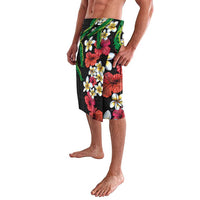 Hawaiian Tropical Flowers and Maile Pikake Lavalava Polynesian Tribal Pattern Black Color LT03 - Polynesian Pride