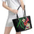 Hawaiian Tropical Flowers and Maile Pikake Leather Tote Bag Polynesian Tribal Pattern Black Color