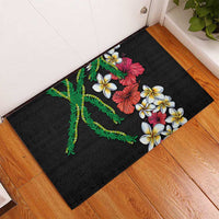 Hawaiian Tropical Flowers and Maile Pikake Rubber Doormat Polynesian Tribal Pattern Black Color LT03 - Polynesian Pride