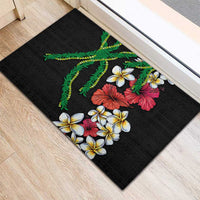 Hawaiian Tropical Flowers and Maile Pikake Rubber Doormat Polynesian Tribal Pattern Black Color LT03 - Polynesian Pride