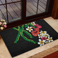 Hawaiian Tropical Flowers and Maile Pikake Rubber Doormat Polynesian Tribal Pattern Black Color LT03 - Polynesian Pride