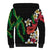 Hawaiian Tropical Flowers and Maile Pikake Sherpa Hoodie Polynesian Tribal Pattern Black Color