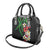 Hawaiian Tropical Flowers and Maile Pikake Shoulder Handbag Polynesian Tribal Pattern Black Color