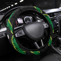 Hawaiian Tropical Flowers and Maile Pikake Steering Wheel Cover Polynesian Tribal Pattern Black Color LT03 Universal Fit Black - Polynesian Pride