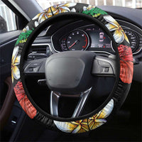 Hawaiian Tropical Flowers and Maile Pikake Steering Wheel Cover Polynesian Tribal Pattern Black Color LT03 - Polynesian Pride